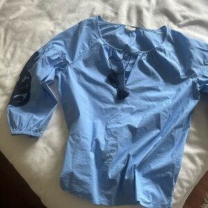 J Crew Blue Blouse with Tassel Detail S